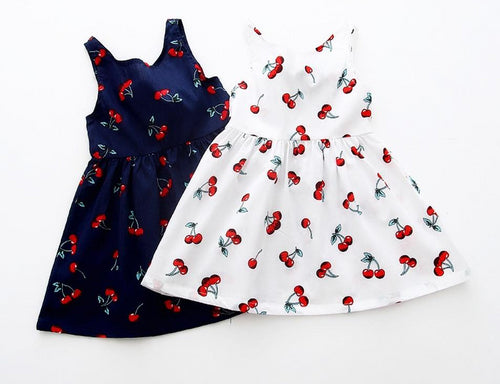 Summer Girl Dress Children Cotton Sleeveless Dresses Cherry Print Kids Dress for Girls Fashion Girls Clothing