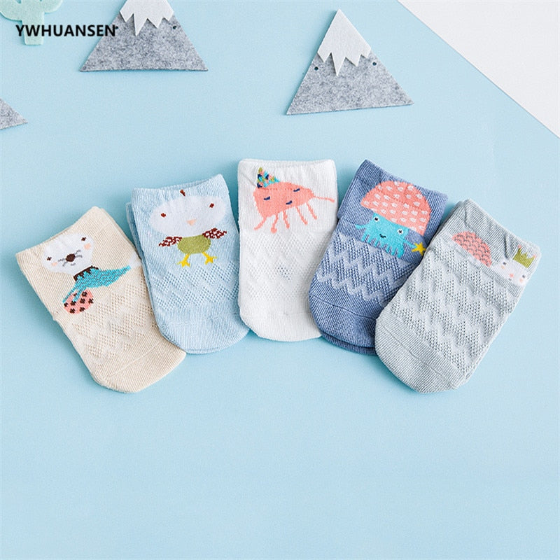 YWHUANSEN 5 Pairs/lot Summer Mesh Socks For Newborns Baby Cute Cartoon Socks For Girls Thin Soft Cotton Boy Child Socks Infants