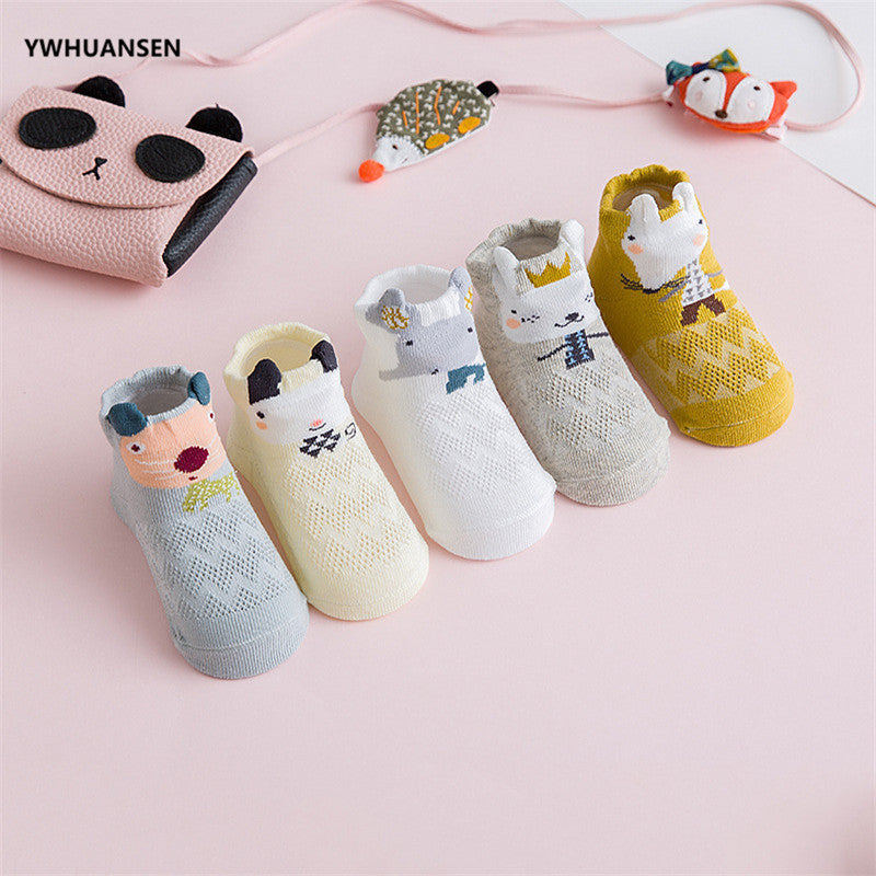 YWHUANSEN 5 Pairs/lot Summer Mesh Socks For Newborns Baby Cute Cartoon Socks For Girls Thin Soft Cotton Boy Child Socks Infants