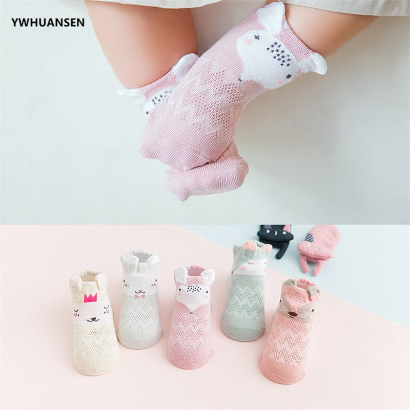 YWHUANSEN 5 Pairs/lot Summer Mesh Socks For Newborns Baby Cute Cartoon Socks For Girls Thin Soft Cotton Boy Child Socks Infants