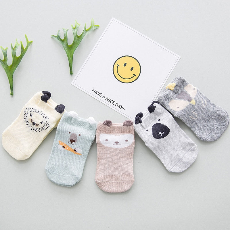 YWHUANSEN 5 Pairs/lot Summer Mesh Socks For Newborns Baby Cute Cartoon