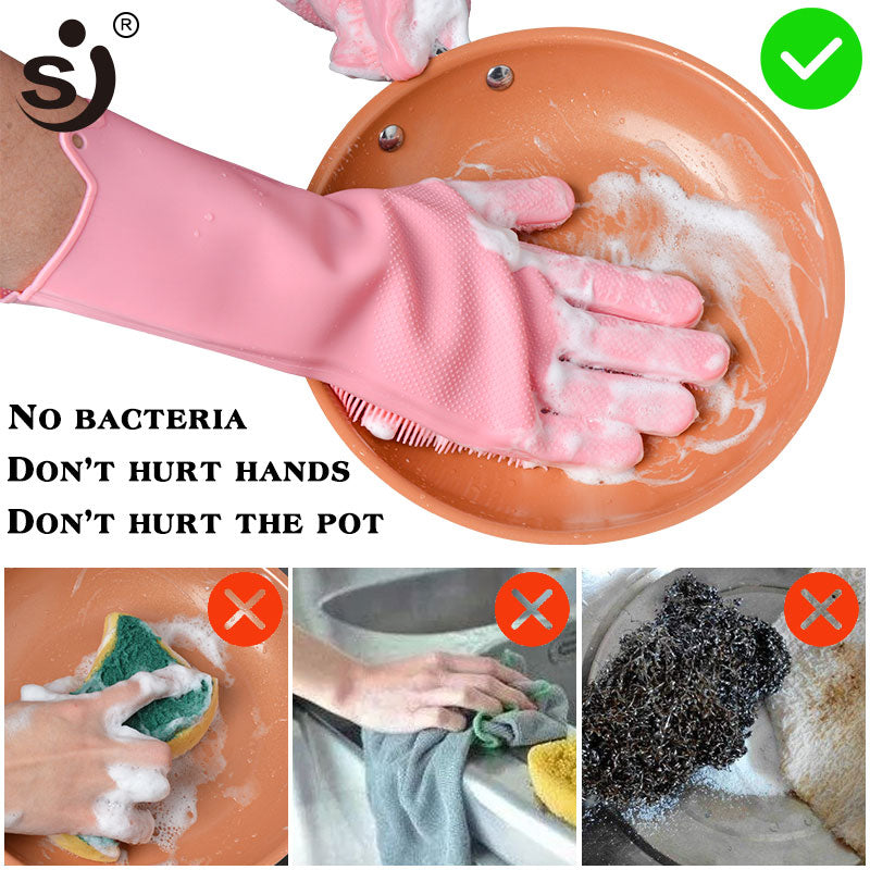 Kitchen Silicone Cleaning Gloves Magic Silicone Dish Washing Gloves For Household Silicone Scrubber Rubber Dishwashing Gloves