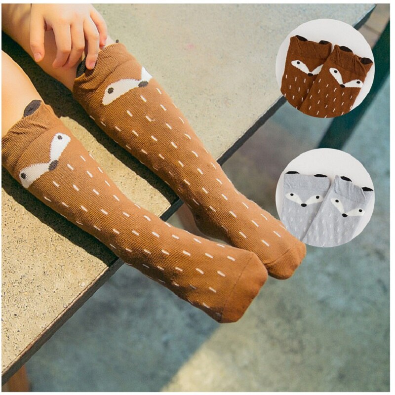 1 Pair Unisex Lovely Cute Cartoon Fox Kids baby Socks Knee Girl Boy Baby Toddler Socks animal infant Soft Cotton socks 0-3 Y