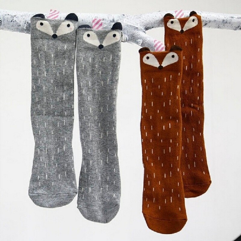 1 Pair Unisex Lovely Cute Cartoon Fox Kids baby Socks Knee Girl Boy Baby Toddler Socks animal infant Soft Cotton socks 0-3 Y