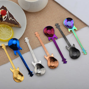 Stainless Steel Guitar Spoon Coffee Tea Stirring Spoon Music Theme Small Spoon  Ice Cream Scoop Creative Home Kitchen Tableware 