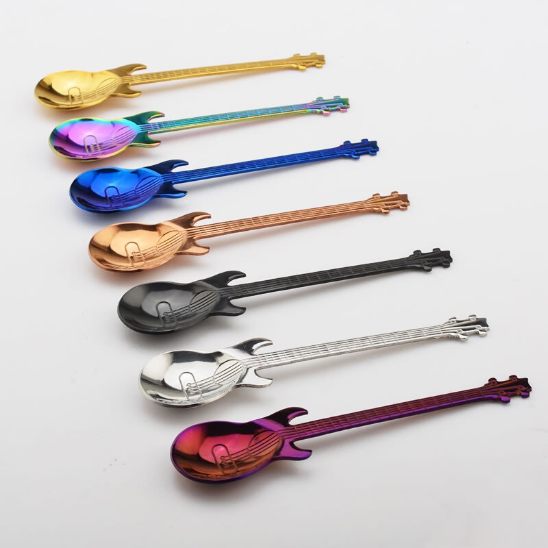 Stainless Steel Guitar Spoon Coffee Tea Stirring Spoon Music Theme Small Spoon  Ice Cream Scoop Creative Home Kitchen Tableware 