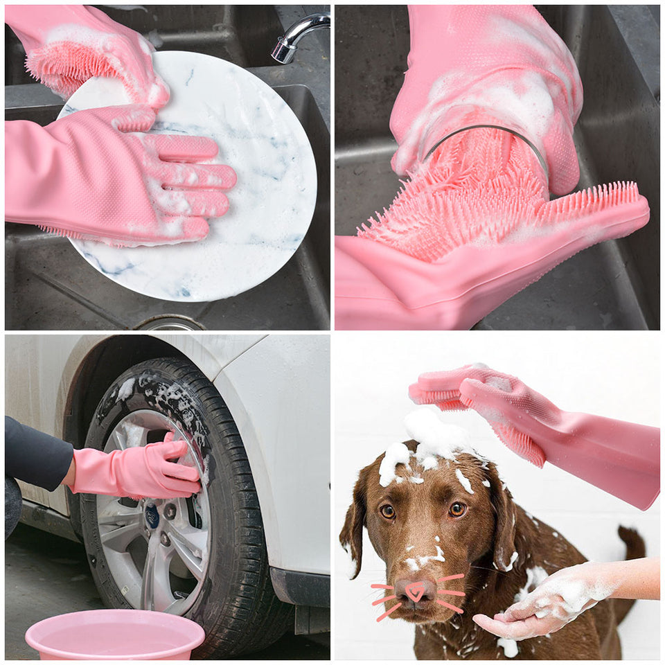 Kitchen Silicone Cleaning Gloves Magic Silicone Dish Washing Gloves For Household Silicone Scrubber Rubber Dishwashing Gloves