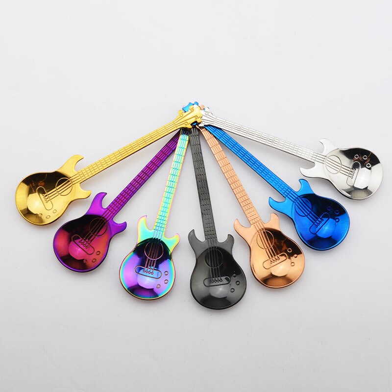 Stainless Steel Guitar Spoon Coffee Tea Stirring Spoon Music Theme Small Spoon  Ice Cream Scoop Creative Home Kitchen Tableware 