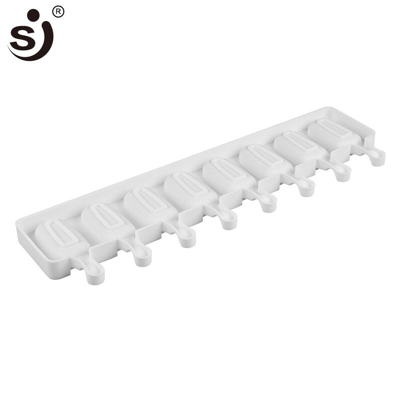 SJ 8 Cavity Ice Cream Silicone Mold DIY Molds Ice Cube Moulds Ice Cream Maker Dessert Molds Tray With Popsicle Thick material 