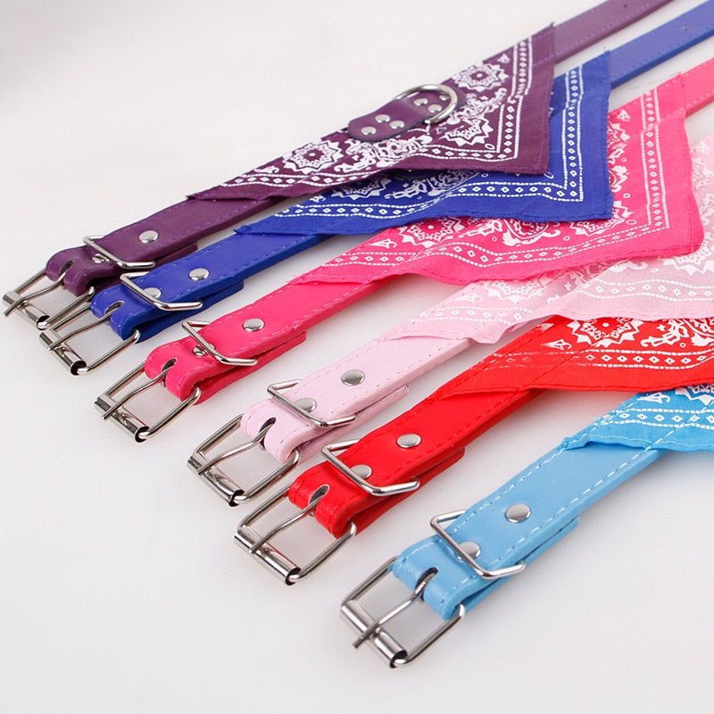 Adjustable Dog Bandana Leather Printed Soft Collar For Dog Pet Supplies Cat Dog Scarf Collar For Chihuahua Puppy Pet Neckerchief