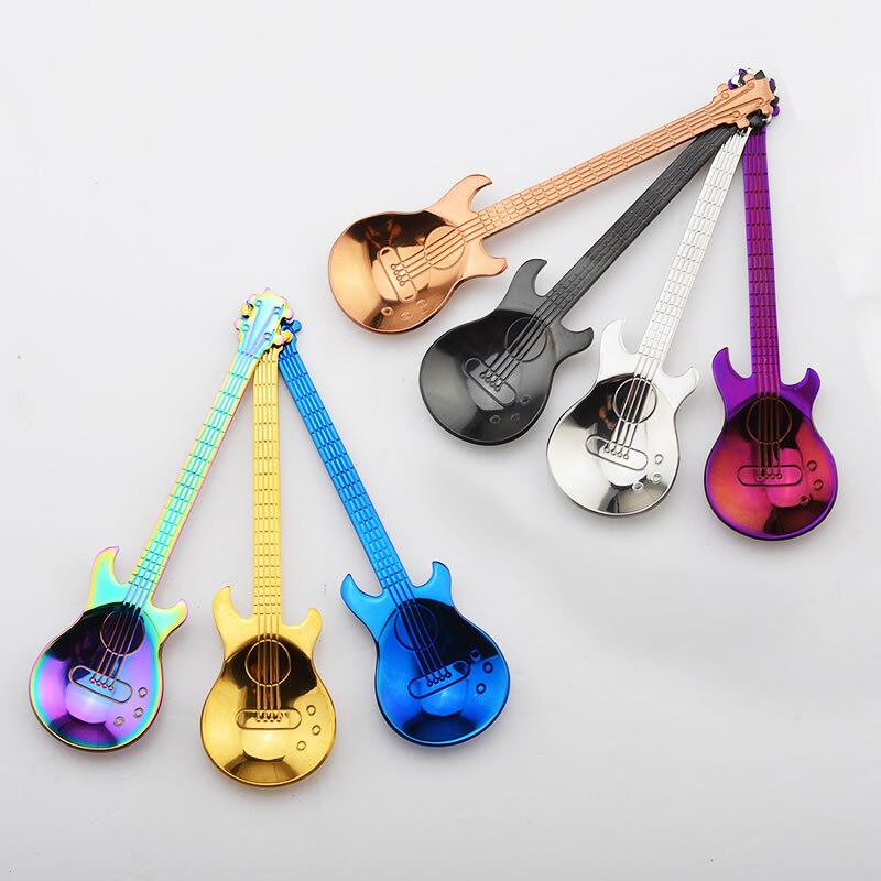 Stainless Steel Guitar Spoon Coffee Tea Stirring Spoon Music Theme Small Spoon  Ice Cream Scoop Creative Home Kitchen Tableware 