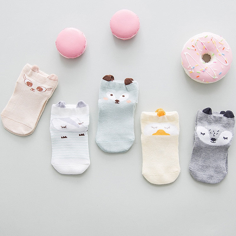 YWHUANSEN 5 Pairs/lot Summer Mesh Socks For Newborns Baby Cute Cartoon