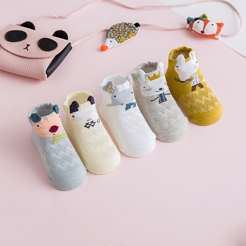 YWHUANSEN 5 Pairs/lot Summer Mesh Socks For Newborns Baby Cute Cartoon