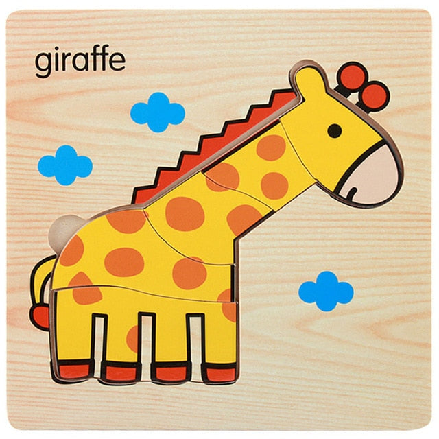 1Pcs Cartoon Wooden Animal and Transportation 3d Puzzle