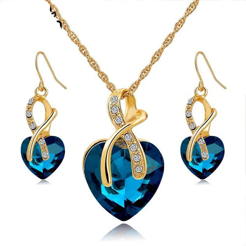 2019 Crystal Heart Necklace Earrings