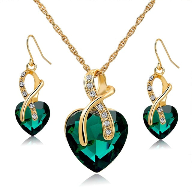 2019 Crystal Heart Necklace Earrings