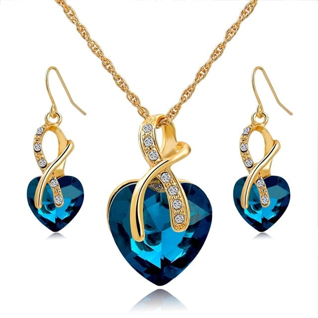 2019 Crystal Heart Necklace Earrings